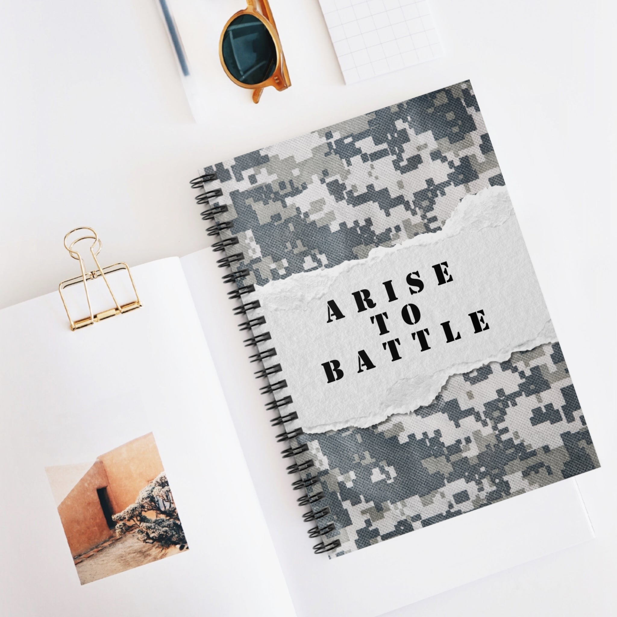 Arise to Battle Camo Spiral Notebook — Ruled Journal for Military-Inspired Notes